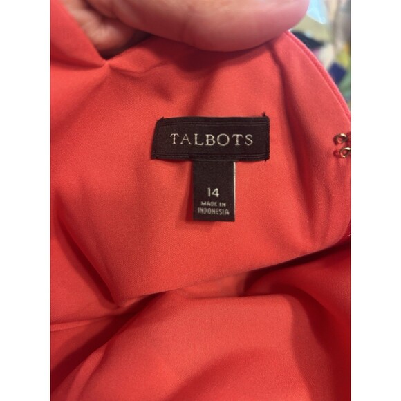 Talbots Coral Pink Scalloped Pointe Knit Sheath Dress Below Knee Modest Size 14 - Picture 3 of 6
